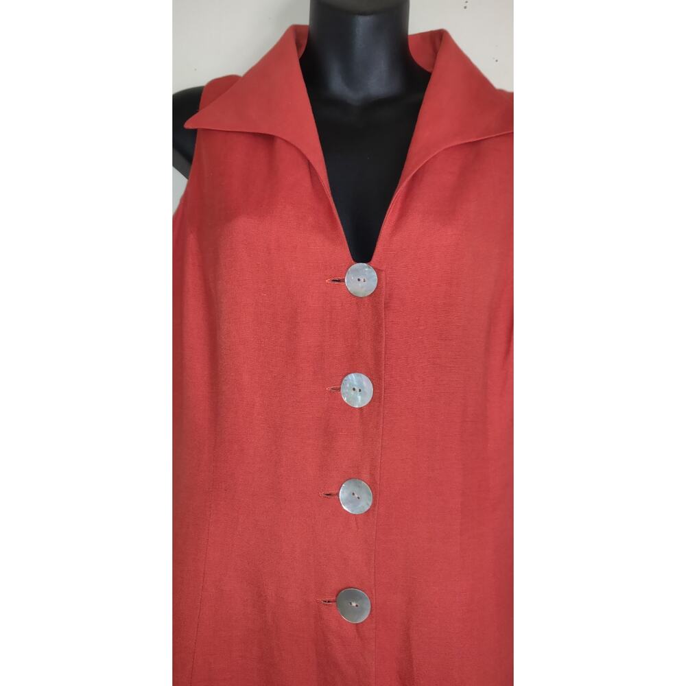Coldwater Creek Orange Linen Blend Dress Sz 14 Mother Pearl Buttons Down FLAWS - Picture 4 of 16